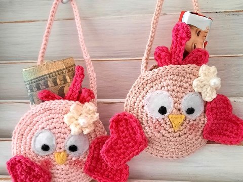 Glückliche Hühnchen - Geschenktäschchen häkeln - Häkelanleitung PDF