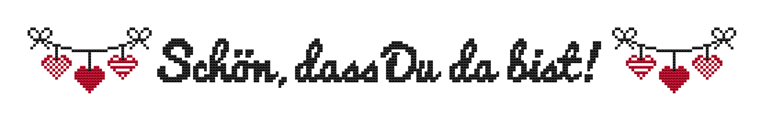 Kreuzstichvorlage "Schön, dass Du da bist!" mit Herzchengirlande