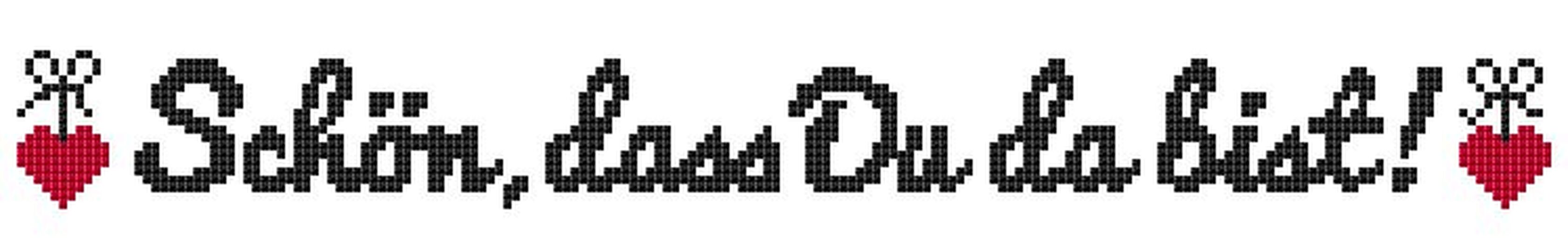 Kreuzstichvorlage "Schön, dass Du da bist!" mit Herzchengirlande