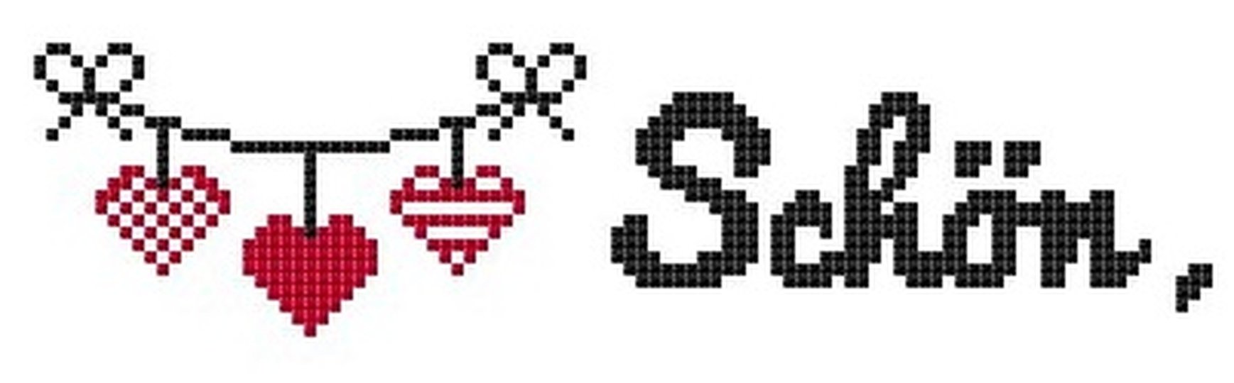 Kreuzstichvorlage "Schön, dass Du da bist!" mit Herzchengirlande