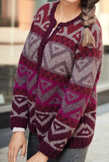 Strickanleitung: Jacke in Rot-Tönen im Jacquardmuster