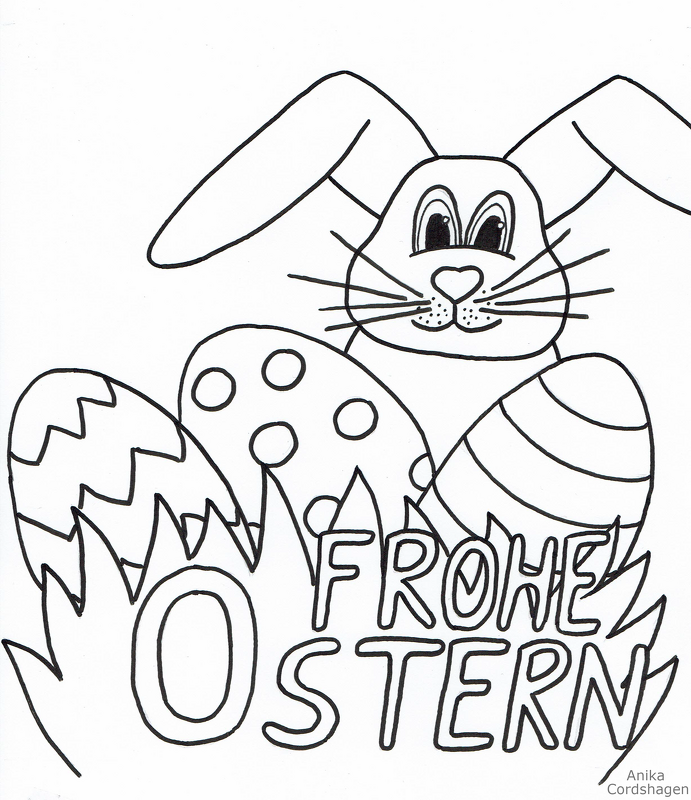 Niedlicher Osterhase mit Ostereiern - Ausmalbild