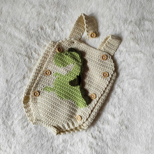 Crochet Pattern Baby Romper Dinosaur - sizes Newborn to 18 months