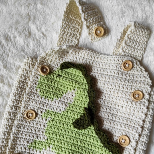 Crochet Pattern Baby Romper Dinosaur - sizes Newborn to 18 months