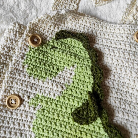 Crochet Pattern Baby Romper Dinosaur - sizes Newborn to 18 months