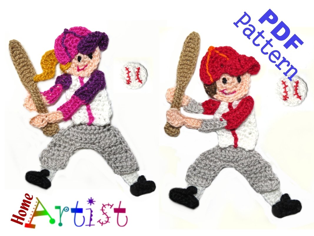 Baseball player Crochet Pattern Applique - Image 2