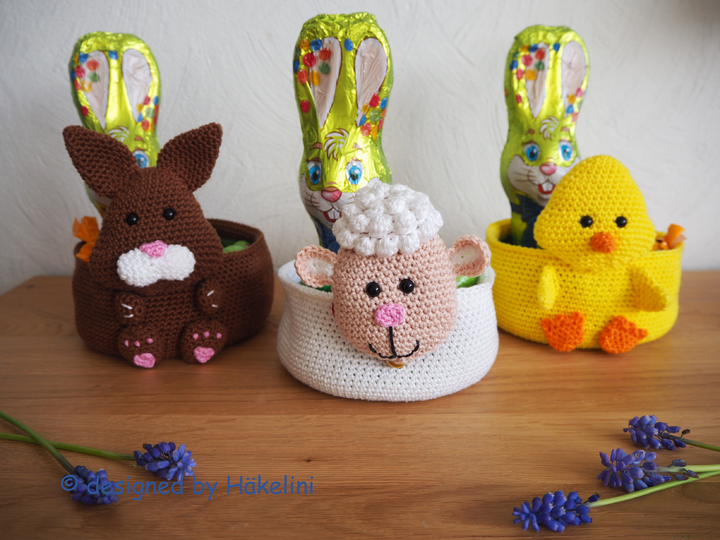 Häkelinis Osterkörbchen Trio Küken, Hase, Schaf