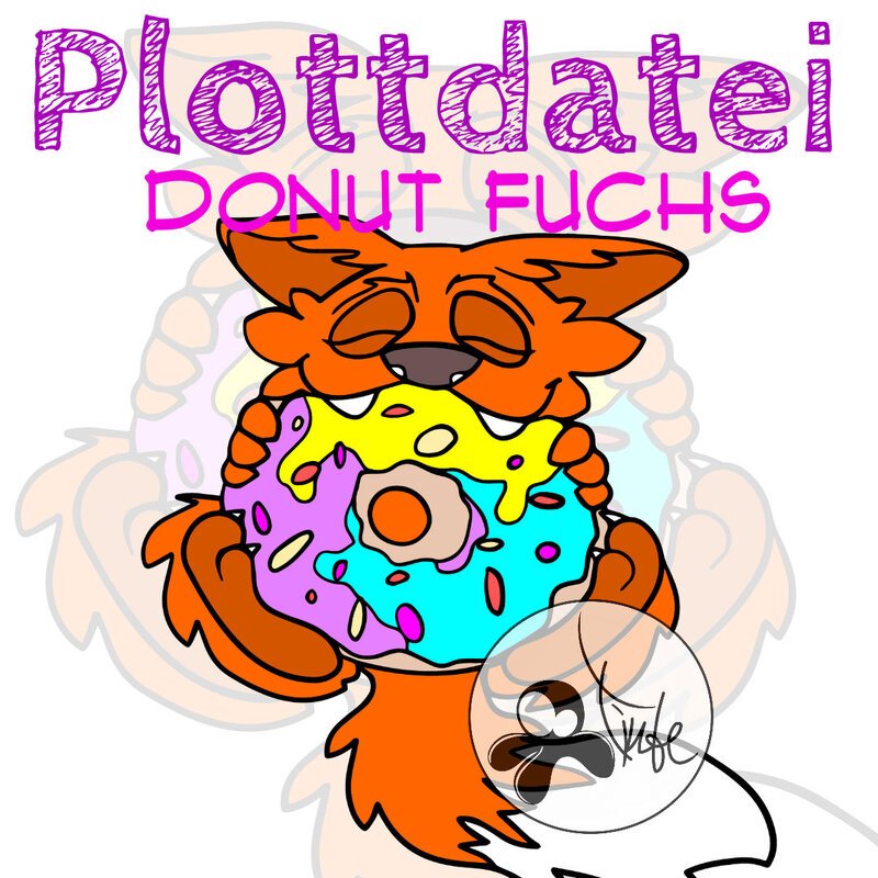 Orange fox holding a frosting-covered donut with multicolored sprinkles and bold black outlines
