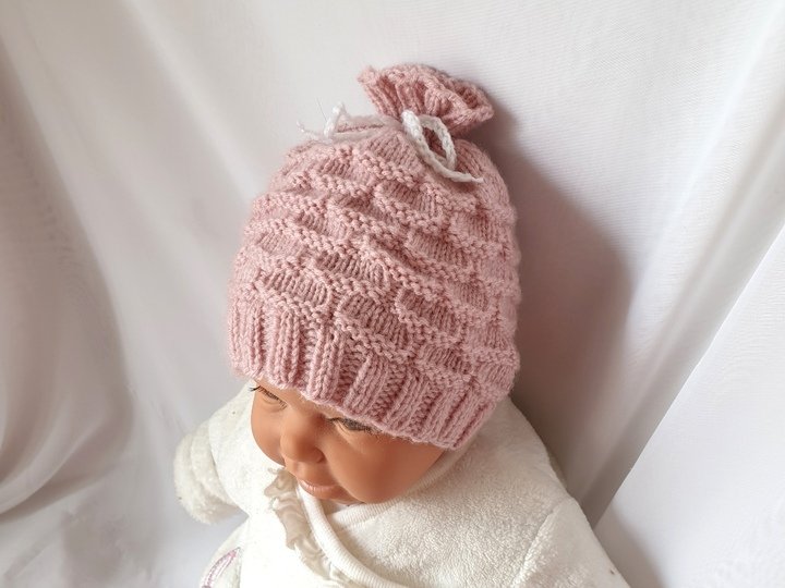 Strickanleitung Babymütze, Baby-Mütze ca. 0 - 5 Monate, Bogenmuster  #297