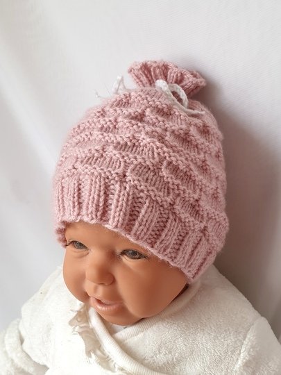 Strickanleitung Babymütze, Baby-Mütze ca. 0 - 5 Monate, Bogenmuster  #297