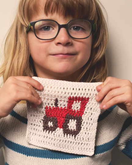 Crochet pattern : Tractor Washcloth, coaster or potholder, US- English term