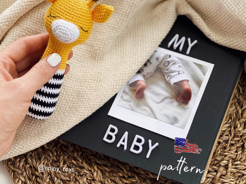 Baby rattle toy Giraffe EASY Amigurumi Crochet Pattern (Eng+Ger PDF file).