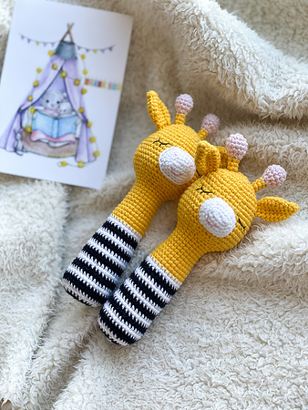 Baby rattle toy Giraffe EASY Amigurumi Crochet Pattern (Eng+Ger PDF file).