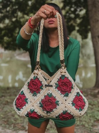 Crochet Pattern Heart Granny Square Tote Bag by 