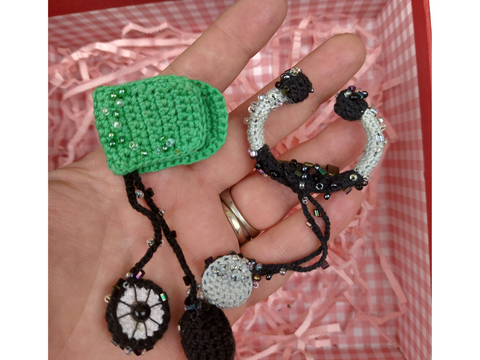 Stethoscope and Tonometer brooch crochet Pattern