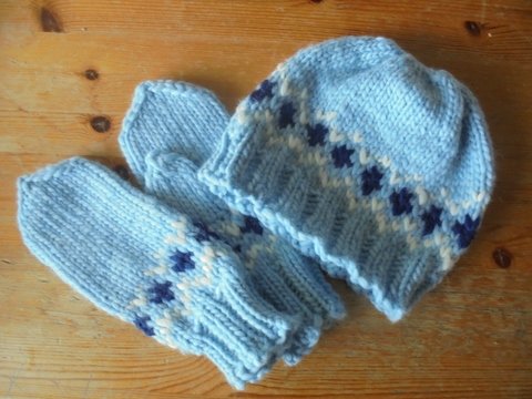 Strickanleitung Mütze und Fausthandschuhe mit Norwegermuster