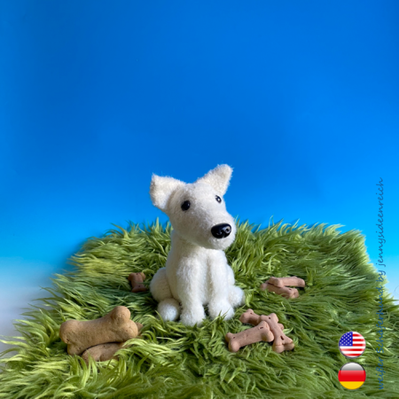 weißer Schäferhund Häkelanleitung Amigurumi Hund sitzend häkeln