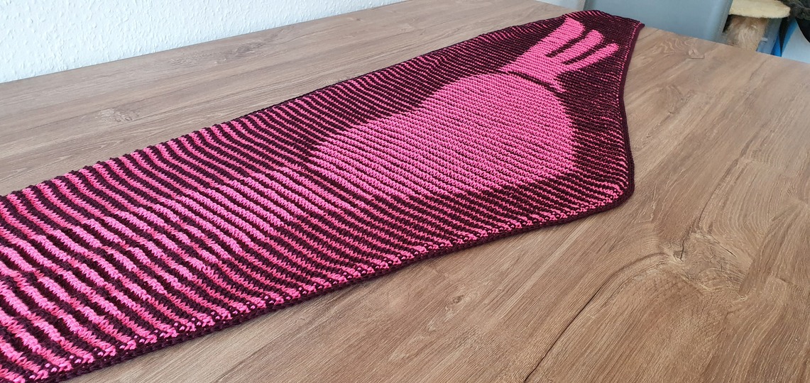 Herz mit Flügeln, Flaches Tuch, Schattenstricken, Illusionsstricken