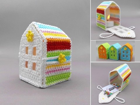 Haus Geschenkbox & LED-Teelichthalter - einfach aus Wollresten