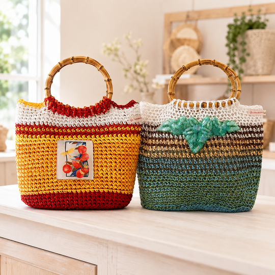 Häkelanleitung Basttasche / Strandtasche mit Bambusgriffen