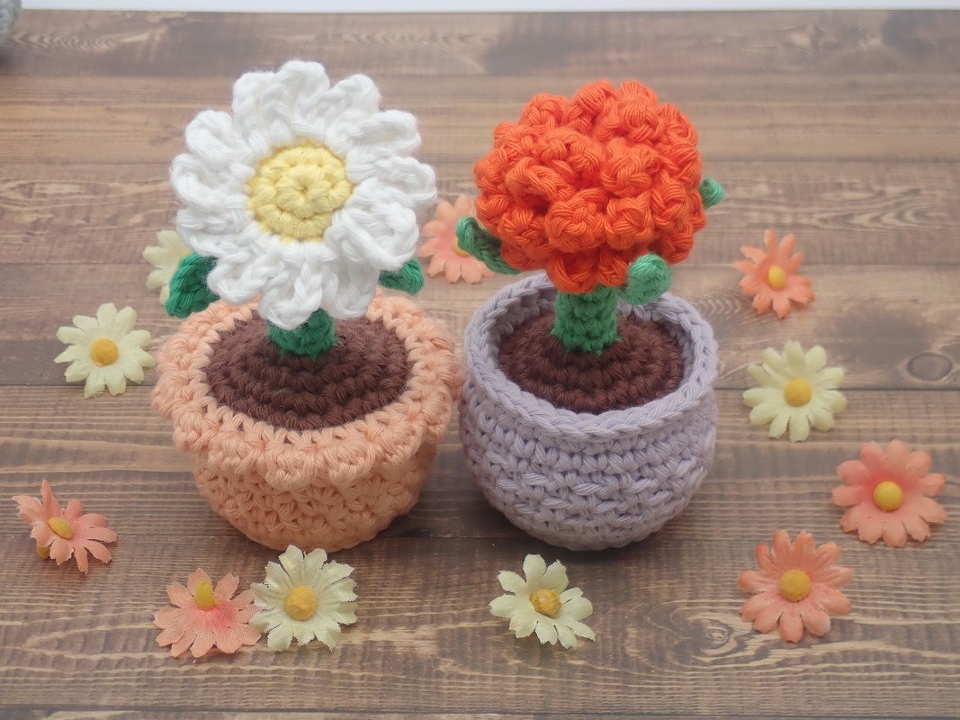Daisy &amp; Marigold in a Flower Pot- PDF Crochet Pattern