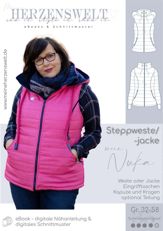 Steppweste/ Jacke Damen – E-Book Schnittmuster Gr. 32-58 – Nuka