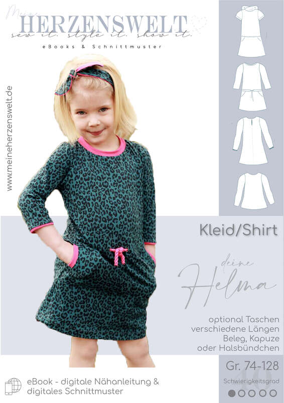 Kleid Mädchen – E-Book Schnittmuster Gr. 74-128 – Helma Kids