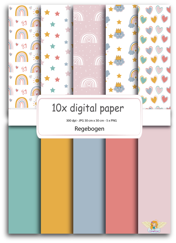 NEU Digital Paper 10 er Set Regenbogen Digitales Papier Scrapbook