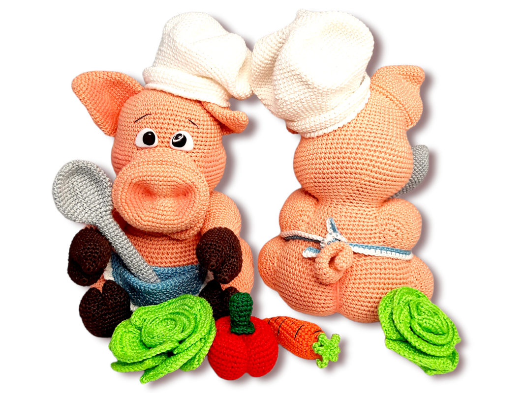 Crochet Pattern "Funny Farm Heroes" Pig Rambo the vegan chef