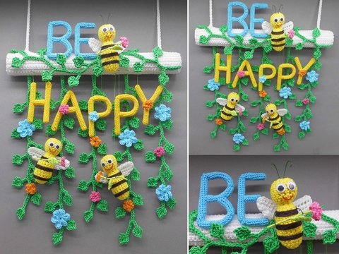 Be Happy Hängedeko für Tür & Wand - einfach aus Wollresten