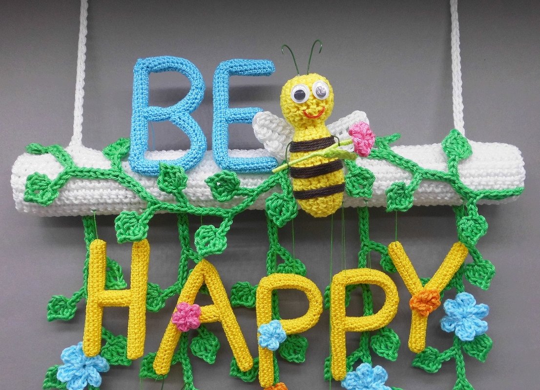 Be Happy Hängedeko für Tür & Wand - einfach aus Wollresten - Bild 6