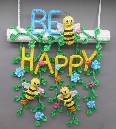 Be Happy Hängedeko für Tür & Wand - einfach aus Wollresten