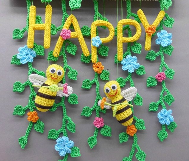 Be Happy Hängedeko für Tür & Wand - einfach aus Wollresten