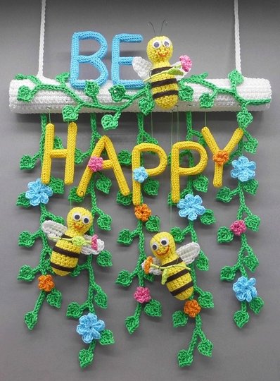 Be Happy Hängedeko für Tür & Wand - einfach aus Wollresten