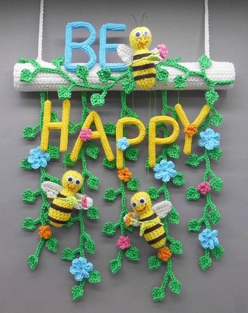 Be Happy Hängedeko für Tür & Wand - einfach aus Wollresten