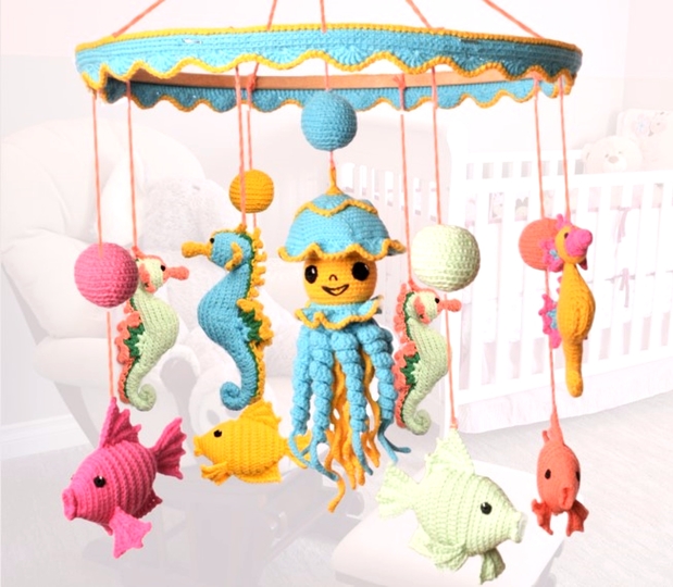 Crochet Baby mobile "Ocean Creatures"| Baby crib mobile| Crocheted mobile