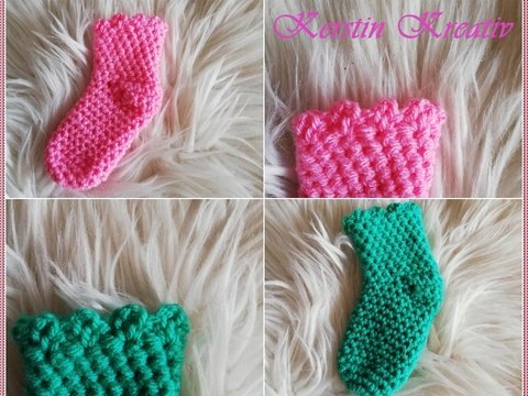 Häkelanleitung Babysocke mit Mausezähnchenrand - tragbar von 0-6 Monate