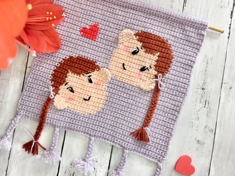 Häkelanleitung Sternzeichen Zwillinge-Wandbehang