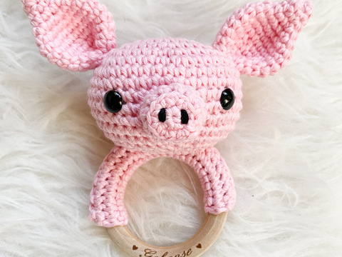 Häkelanleitung Gehopse Babyrassel Schweinchen