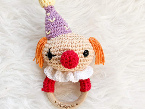 Häkelanleitung Gehopse Babyrassel Clown