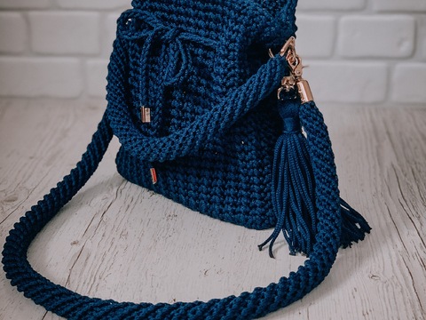 Bag pouch with cord crochet pattern PDF and video tutorial