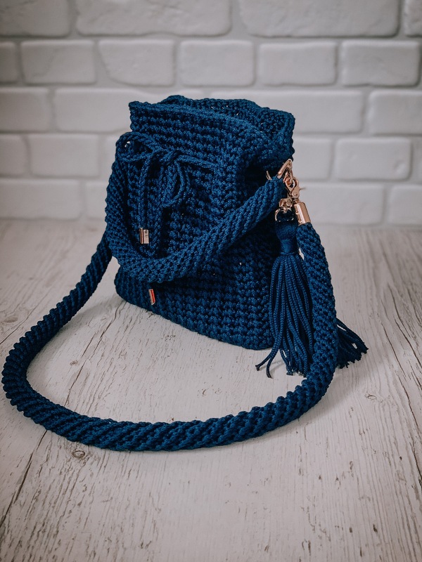 Bag pouch with cord crochet pattern PDF and video tutorial
