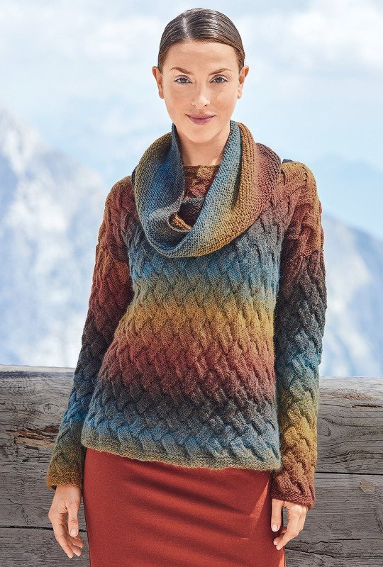 Strickanleitung: Flechtmusterpulli im Farbverlauf von Ocker-Zimt-Petrol - Bild 2