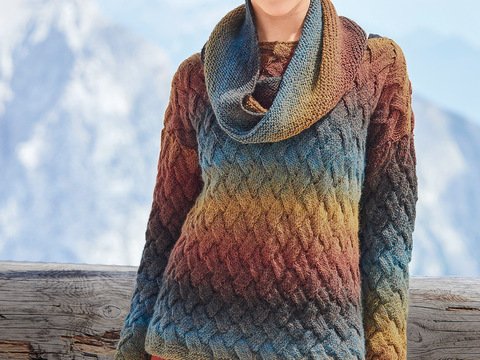 Strickanleitung: Flechtmusterpulli im Farbverlauf von Ocker-Zimt-Petrol