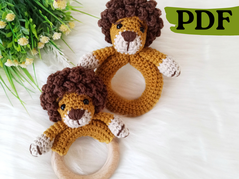Lion baby rattle crochet pattern, amigurumi lion pattern