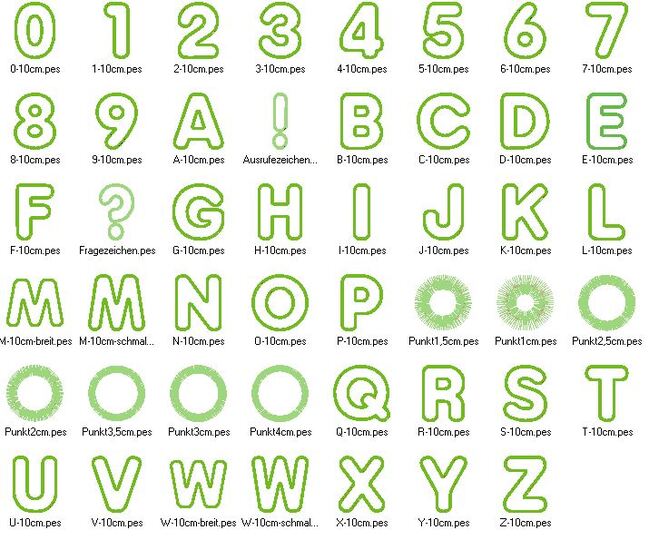 Stickdatei - 10cm Buchstaben und Zahlen Alphabet Zahl