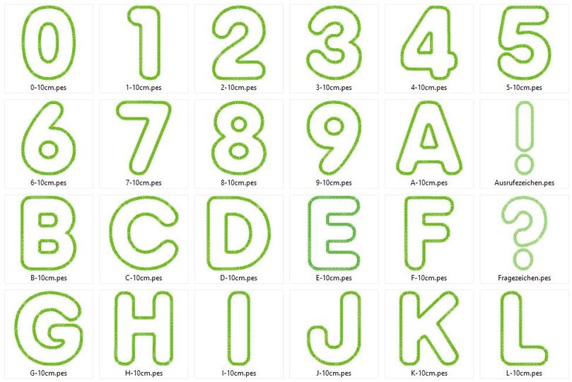 Stickdatei - 10cm Buchstaben und Zahlen Alphabet Zahl
