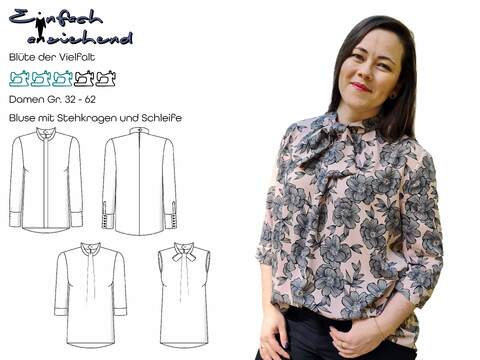 Schnittmuster Bluse mit Stehkragen und optionaler Schleife Damen Gr. 32-62