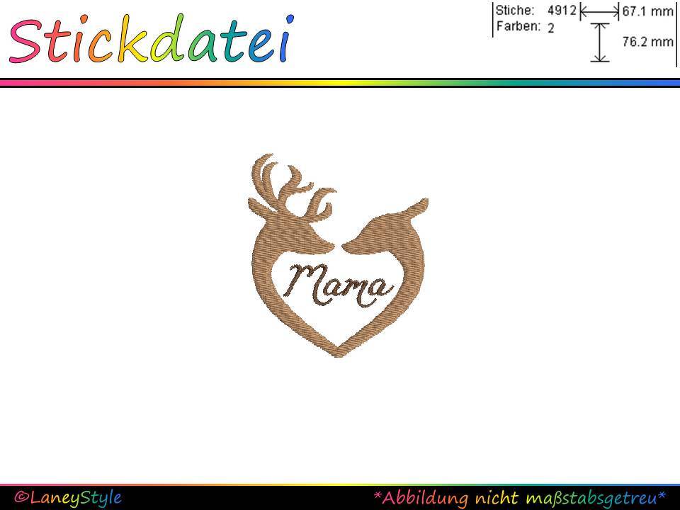 Stickdatei "Mama - Trachtensymbol - Hirsch - Reh" - (DST, VP3, XXX, PES)