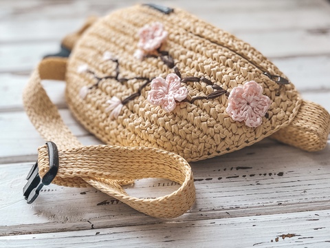 Crochet pattern fanny pack with raffia PDF digital and video tutorial